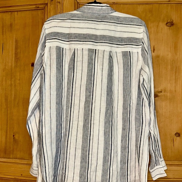 Athleta Women’s Linen Striped Button Down Sz L - Picture 2 of 9
